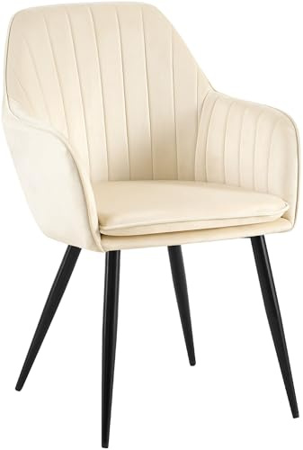 CLP Esszimmerstuhl Cheryl Samt, komfortabler Sessel mit robustem Gestell, Belastbarkeit von max. 150 kg, Farbe:Creme, Gestell Farbe:schwarz
