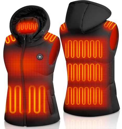 XINSONYUELL Beheizbare Weste Damen mit Powerbank 16000mAh 7.4V, Wärmeweste Damen mit 15 Heizzonen 3 Temperaturstufen, Heizweste für Outdoor-Sportarten