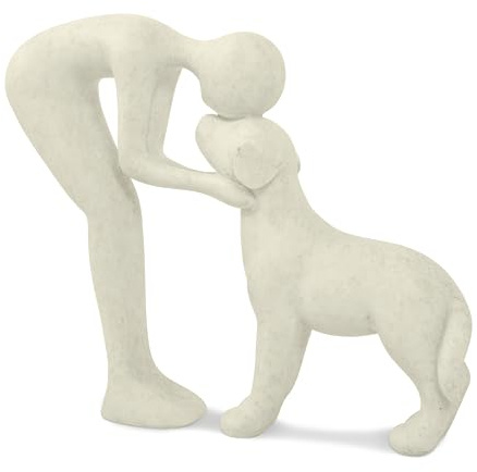 Kityemo Beige Keramik-Skulptur Mann und Hund – Hundestatue als Gedenkgeschenk für Haustiere,Dekoration für Büro, Wohnzimmer, Schlafzimmer, Zuhause, Tierfigur zur Erinnerung