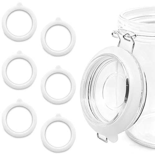 AFIODA 6 Pcs Silicone Canning Jar Gaskets, 95x70mm Airtight Leakproof Replacement Seal Rings for Mason Regular Mouth Glass Jars, White