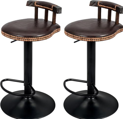 SUNNYNEST Stool Vintage Bar Stools Height Adjustable Swivel High Leg Lifting Elegant Breakfast Bar Stools Set for Kitchen Counter (2 PC Dark Brown)