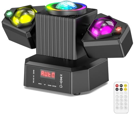 Osusuent Cabeza Móvil LED 65W con Control Remoto,Mini Moving Head Efectos de Luz 4 en 1 RGBW Luz de Fiesta Luces Discoteca DMX Iluminación de Escenario para Bar DJ Disco Bodas Club Cumpleaños