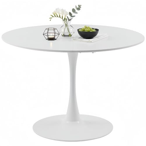 ZECIIYE Esstisch Rund 110 cm – Moderner Runder Esstisch, Küchentisch Rund im Tulpendesign für 4–6 Personen, Wohnzimmer Tisch Bistrotisch Gartentisch MDF Holz mit Fester Standfläche, Weiß
