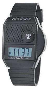 Verbalise Unisex Digital, Top Button, Radio-Controlled Talking Watch, Speaks Time, Date, Alarms. 2 Year Guarantee, UKs No1 for Quality Service and Choice. (Synthetic Black Strap)