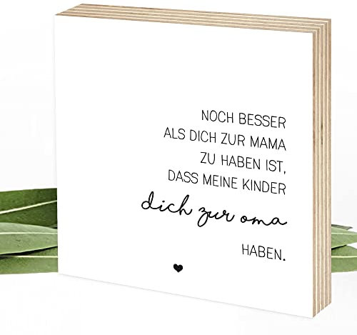 Wunderpixel® Holzbild Beste Mama, beste Oma - 15x15x2cm zum Hinstellen/Aufhängen, echter Fotodruck mit Spruch auf Holz - schwarz-weißes Wand-Bild Aufsteller zur Dekoration oder Geschenk-Idee