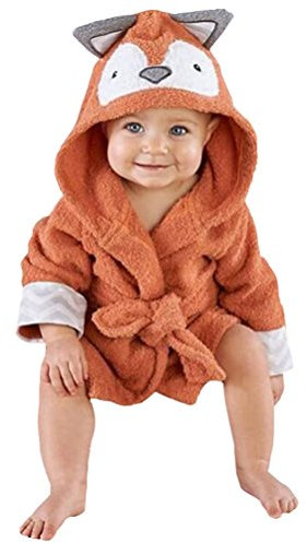 CuteOn Unisex Baby Kinder Karikatur Tier Flanell Kapuzen Bademantel Pyjamas Nachtwäsche Fuchs 90cm