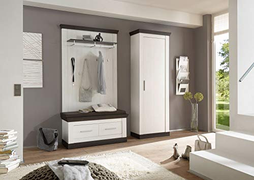 Newfurn Garderobe Komplettgarderobe Landhaus Garderobenschrank Flurgarderobe Flurmöbel Schrank II 180x201x 38-45 cm (BxHxT) II [Leni.Thirteen Concept] in Wenge/Pinie Weiß Flur Diele