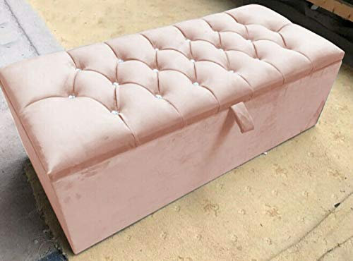 mm08enn LARGE ATN OTTOMAN STORAGE,TOY, BLANKET BOX IN CRUSHED VELVET & PLUSH FABRIC Baby Pink