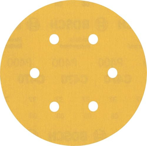Bosch Professional 5x Carte Abrasive Expert C470 con 6 Fori per Legno Duro, Vernice su Legno, Ø 150 mm, Grana 400, Accessorio Levigatrice Rotoorbitale