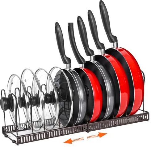 Expandable Pot Rack Organizer -Pot and Pan Organizer for Cabinet,Pot Lid Organizer Holder with 10 Compartment for Kitchen Cabinet Cookware Baking Frying Organizer Rack (BRONZE, 10)