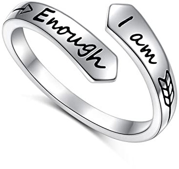 HOOHWE I am Enough Ring 925 Sterling Silber Inspirierender Ringe for für Damen Einstellbare Spiral WrapTwist Ringe Ich bin genug Weihnachts Geburtstag Geschenk