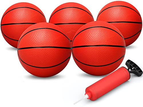 Dilabnda Mini Hoop Basketball 16cm Rubber Basketballs for Kids Beach Ball Small Bouncy Balls 5 Red Balls and 1 Ball Pump Great indoor and outdoor fun for kids and adults