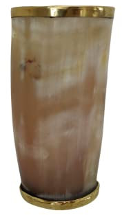 Viking By Heart Horn Cup - 5-6 Inch, 300ML OX Horn Drinking Cup With Brass Rim & Base - Handcrafted - Ideal For Men & Women - Perfect For Cold Drinks, Mead, Gifts