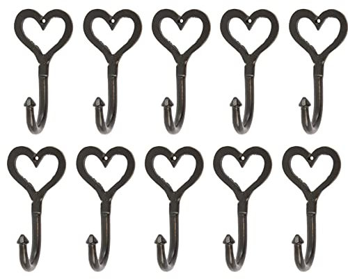 Hammer and Tongs 10x Black 65mm x 130mm Single Heart Hook - Cast Iron Vintage Antique Wall Mounted Hanger
