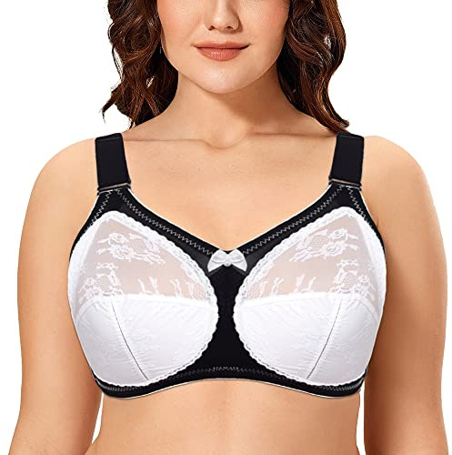 Ayigedu Women's Full Coverage Non Wired Non-Padded Minimizer Lace Plus Size Support Bra