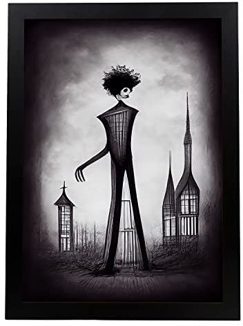 Nacnic Kreativer Architekten-Kunstdruck im T. Burton-Stil, Illustrationen von Berufen und Handwerken, inspiriert von Gothic und Dark Kunst, Innendesign und Dekoration, A4, schwarzer Rahmen.