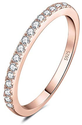 JewelryPalace 0.6ct Demi Eternel Empilable Bague Taille Rond 6 Cubic Zirconia Pierre Argent 925 Femme, Plaqué Or Jaune Or Rose Bague fin Anneau Fiançailles Mariage Promise Alliance, Bijoux Mariee