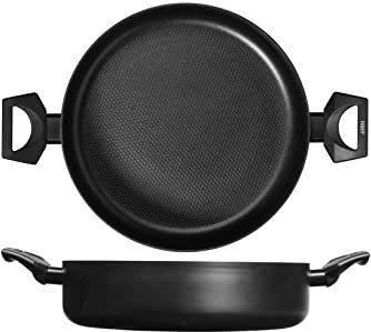 H&H All Blacks Tegame in Alluminio con rivestimento Antiaderente Pfluon, 28cm, Rivestimento interno a nido d'ape, Induzione