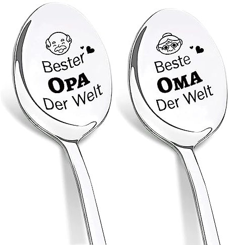 DIKARYA Geburtstagsgeschenk für Opa, Oma und Opa Geschenke, 2er Löffel mit Gravur Beste Oma und Opa Der Welt Geschenke, Beste Oma Geschenk, Beste Opa Geschenk, Geburtstagsgeschenk für Großeltern