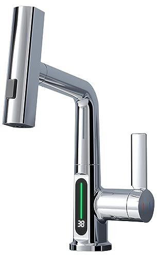 Robinet de cuisine, robinet d'évier rétractable intelligent tout en cuivre, robinet de salle de bain numérique à changement de couleur de la température de l'eau, trois modes de bec (couleur : D,