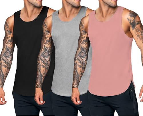 COOFANDY Débardeur de Sport pour Homme Séchage Rapide Maillot de Corps d'été Chemise Musculaire sans Manches Gilet de Fitness pour Homme Haut d'entraînement de Fitness Noir/Gris/Orange Rose XXL