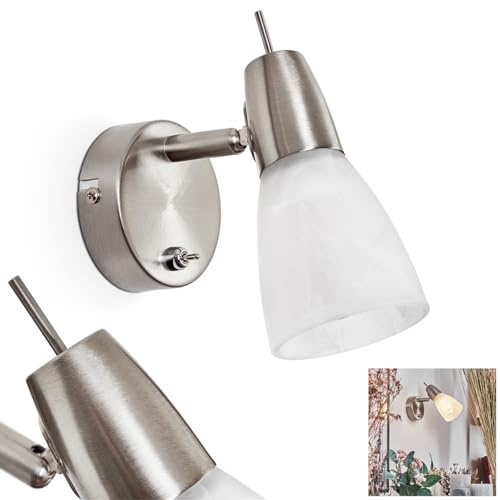 Wandleuchte Lejsta, moderne Wandlampe aus Metall/Glas in Nickel-matt/Milchglas, verstellbarer Schirm (Ø 7 cm) u. An-/Ausschalter am Gehäuse, 1 x G10, inkl. Leuchtmittel, 4 Watt, 420 Lumen, 3000 Kelvin
