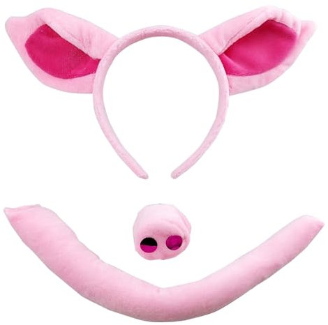 Chyuxinda 3er Tier Schwein Kostüm Schweinohren Stirnband Schwanz und Schweinenase für Tierkostüm Cosplay Geburtstagsparty Halloween Partyzubehör Karneval