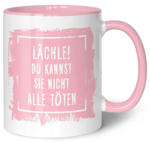GRAVURZEILE Bedruckte Tasse mit Spruch - Lächle! Du kannst sie nicht alle töten - Spülmaschinenfest - Geschenke für Freunde & Kollegen - Geschenk für Büro & Alltag - Farbe: Rosa