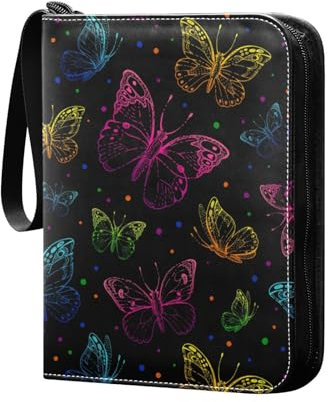 Neon Pink Blau Lila Schmetterling Sammelkartenalbum 4 Taschen Kartenordner 50 Seiten 400 Karten PU Reißverschluss Kartenbinder Aufbewahrung Halter für Sportspielkarte