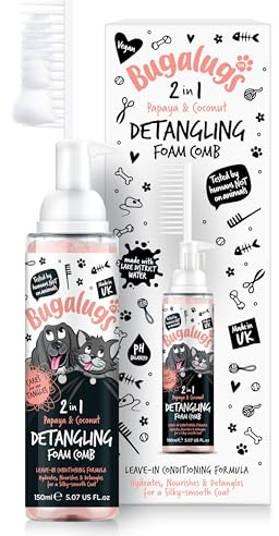 Bugalugs Pet Detangler Foam Comb - Leave In Conditioner Spray zum Entfilzen Keine Verfilzungen Professionelle Hundepflegeformel mit Weizenprotein Dog Detangler Spray Knotenentfernung (Papaya &