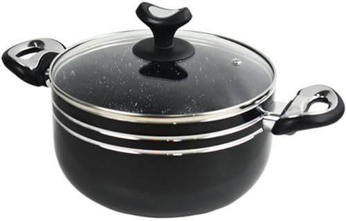Casserole Dish with Glass Lid & Side Handles Aluminium Cookware Non-Stick Coating Cooking Pot (Black 24cm)