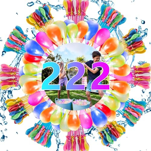 Wasserbomben Luftballons 222 Stück Wasserbomben Selbstschließend 11 Bündel Mit je 37 Water Balloons Wasserball Schnellfüller Wasserbomben Set Wasserballons für Sommer Pool Party