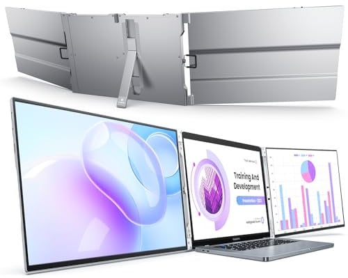 L LIMINK Laptop Screen Extender, 14 1200P Al Alloy Triple Monitor for Laptop Extension- Ultra-Narrow Nezel Portable Dual Monitor Screen for 13-16 Laptops Type-C/HDMI/USB-A Plug & Play for Wins/Mac