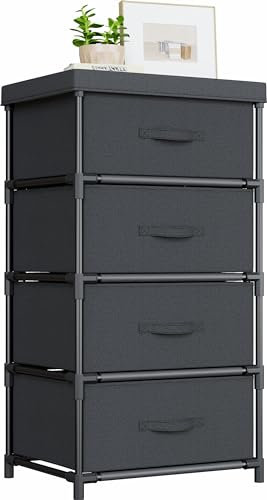 WANGIRL Fabric Chest of Drawers Bedroom, 4 Drawers Storage Unit with Sturdy Steel Frame, Dresser Drawers for Bedroom, Living Room, Hallway, Office and Closet - Black