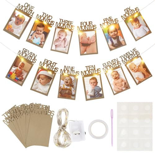 Fotogirlande 1. Geburtstag, Baby Ersten Geburtstag Foto Banner, Hängende Wanddekoration für Mädchen/Jungen Party Dekor, Kinderzimmer
