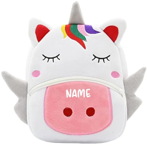Ahoiikids Personalisiertes Kinder Rucksack - Weicher Plüsch Einhorn-Rucksack mit Namen - Niedlicher Kinderrucksack für Jungen und Mädchen - Vorschulrucksack - Geschenk für Kleinkinder