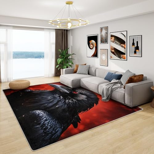 Krähe Deko - Teppich Wohnzimmer Schlafzimmer Gothic Raben, Kleiner Teppich Halloween, Weich Kurzflor & Waschbar & rutschfest Fussmatte Innen, Kinderteppich 50x80 cm