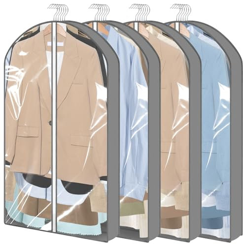 Hejo 4 Pezzi Copriabiti da Armadio, 60 × 100 cm Custodie per Abiti in PVC Trasparente Extra Larga, Borsa Porta Abiti Impermeabili e Antitarme con Cerniera, Copriabiti per Cappotti Giacche Abiti