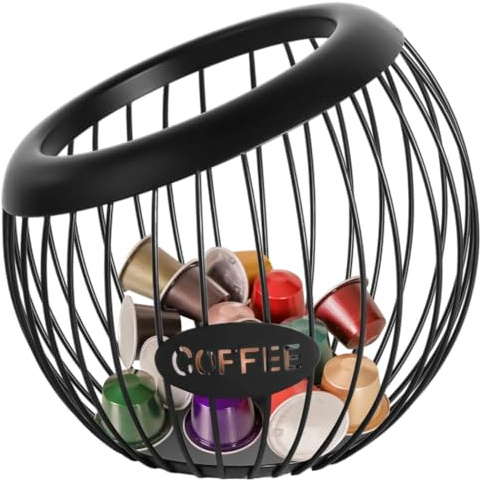 LUMINFLY Large Coffee Metal-Capacity Countertop Pod Capsule Fruit Wire, Holder, Wire-Snacks-Modern Storage Coffee Capsule Heaping, Mesh Hip Lake Shelves Bowlcraft