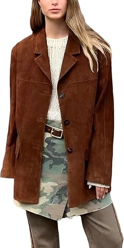 A&M Express Damen-Oversize-Lederblazer in Braun – Lässiger Oversize-Mantel im Streetwear-Stil