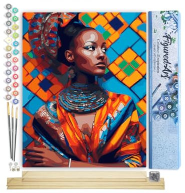 Figured'Art Peinture par Numéro Adulte avec Cadre Beauté Africaine - Activité Manuelle Kit de Loisir Créatif DIY Numéro d'Art Complet - 40x50cm avec châssis en bois à monter