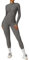 Ecupper Jumpsuits Damen Yoga Bodycon Einteiler Zip Up Overall Rompers Langärmelig Workout Outfit Grau XS