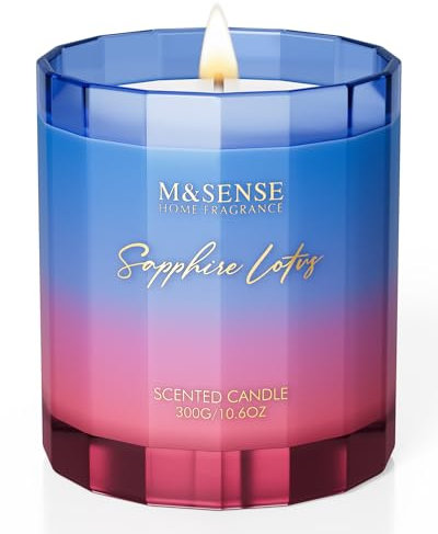 M&SENSE Duftkerze im Glas| Duftkerzen Saphir Lotus|300g 60 Stunden Brenndauer|Sojawchskerze Sauber Verbrennung|Heim deko Kerzegeschenk für Muttertag