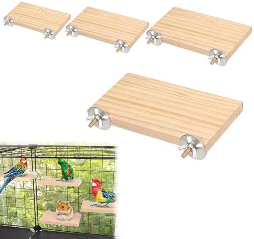 Sitzbrett Wellensittich, Vogelplattform, Holz Plattform für Haustiere, Papagei Plattform, Haustierkletterplattform, Hamster Plattfor, Vögel Vogelkäfig Zubehör, Wllensittich Spielzeug, 4Pcs