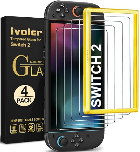 ivoler 4 Stück Schutz Glas Kompatibel für Nintendo Switch 2 Model 2025, Schutzfolie Mit Positionierhilfe, 9H Härte Schutzglas, Anti-Kratz, HD Klar, Anti-Bläschen