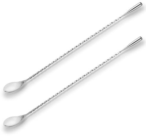 Lot de 2 cuillères à mélanger en acier inoxydable de 30,5 cm - Cuillère à cocktail à long manche - Cuillère à cocktail en forme de fil - Cuillères à mélanger pour shaker