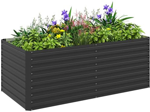 Outsunny Jardinière extérieure, jardinière surélevée galvanisée, carré Potager de Jardin rectangulaire avec Bordure de sécurité et Fond Ouvert, pour Fleurs, Herbes et légumes, 160 x 80 x 60 cm, Gris