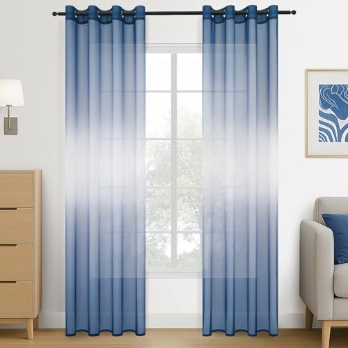 Topfinel Tende Voile Semi Trasparenti con Occhielli Tende Verticali Sfumate per Soggiorno Camera da Letto Cucina Camera da Bambino Tenda 2 Pannelli 140 x 240 CM Blu Zaffiro