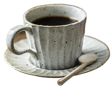 Gohobi Handmade Stoneware Coffee Cup and Saucer Set – Japanese Vintage Style Ceramic Mug – 200ml Capacity