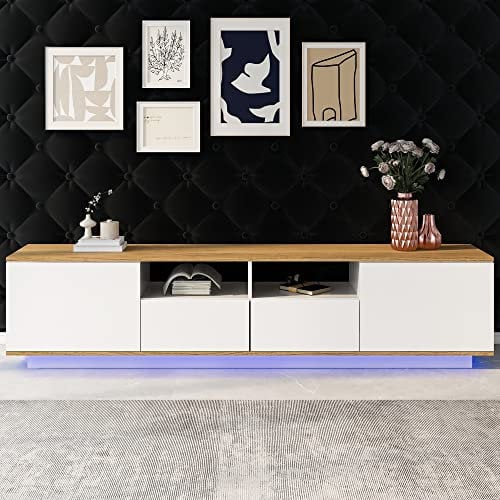 Jaxenor Meuble TV moderne de 180 cm avec deux tiroirs, meuble TV moderne pour téléviseur de 80, meuble bas de salon avec deux armoires, meuble TV, meuble pour chambre et salon, blanc